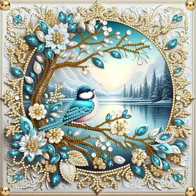 tableau diamants oiseaux fleurs multicolore moderne décoration murale adhésif création artisanale 30x30cm