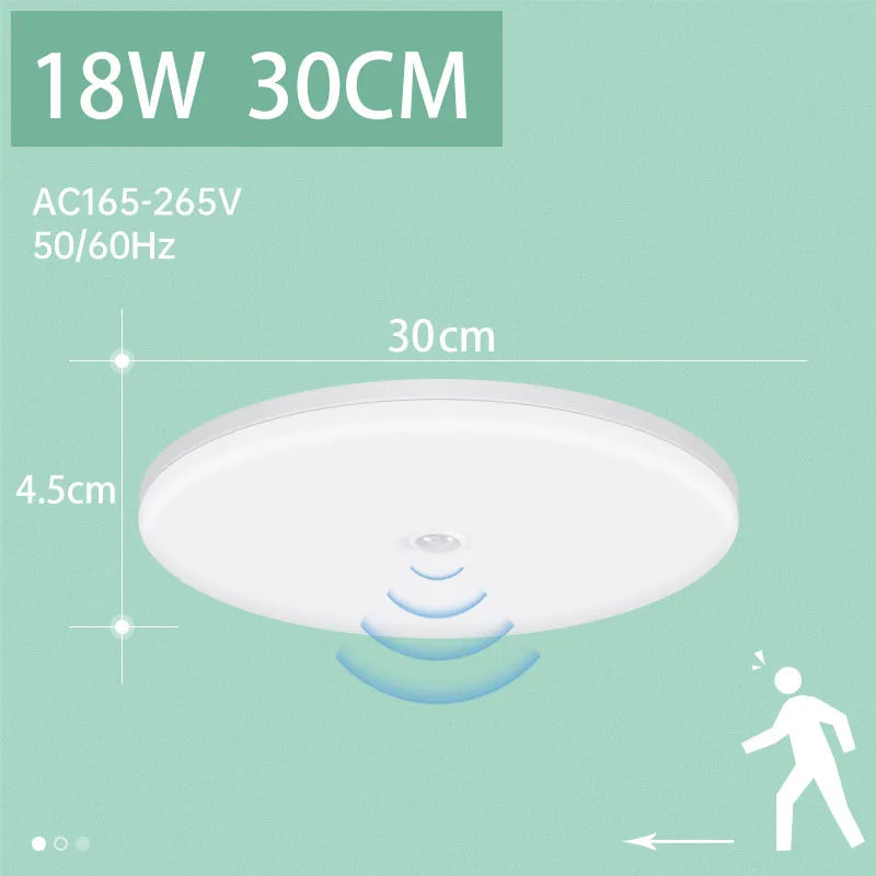 plafonnier led moderne détecteur mouvement étanche ip44 blanc 220v 18w 30m²