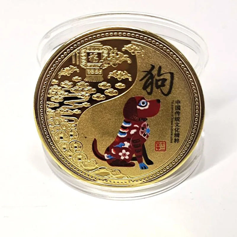 médailles zodiaque chinois animaux symboles yin yang decoration florale or rouge noire bleu verte