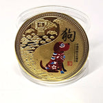 médailles zodiaque chinois animaux symboles yin yang decoration florale or rouge noire bleu verte