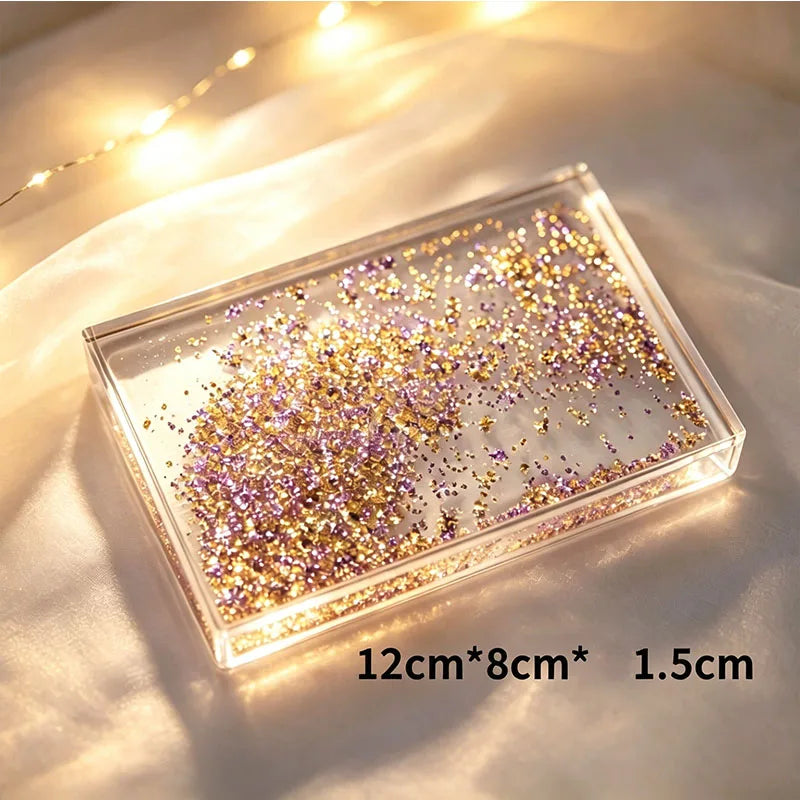 boîte décorative transparente paillettes étoiles moderne violet bleu doré