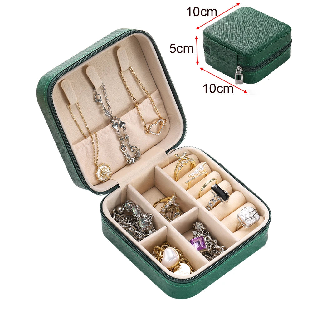 boîte bijoux simili cuir moderne compartiments noir vert rose clair orange fermeture éclair portable