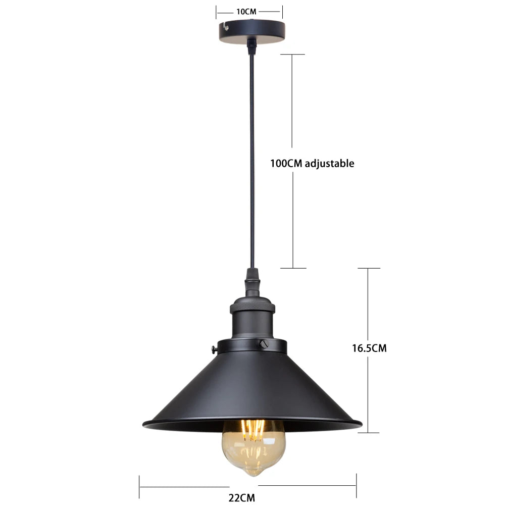 lampe suspendue industrielle conique noire dorée éclairage salon chambre éclairage intérieur E27 adaptable
