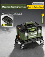boîte outils modulaire pratique robuste vert olive mat poignées roulettes compartiments divisibles