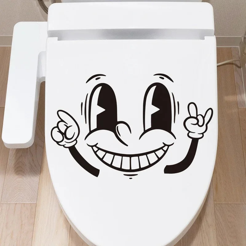 sticker autocollant visage souriant dessin animé noir salle bains décoration murale étanche pvc