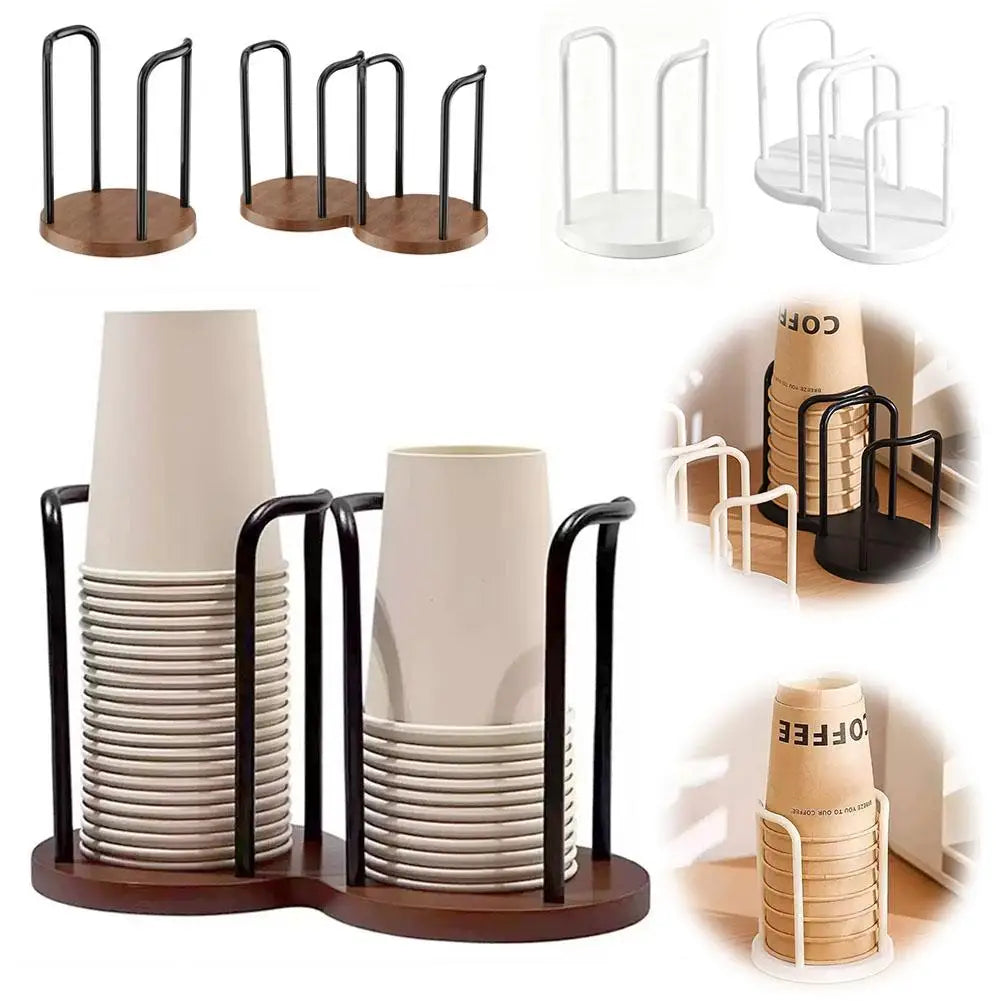 support tasses papier transparent moderne base bois couleur noir blanc