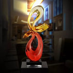 sculpture abstraite moderne résine rouge jaune noire salon bureauDecorationFleurondulée