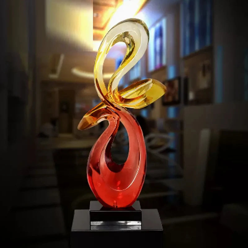sculpture abstraite moderne résine rouge jaune noire salon bureauDecorationFleurondulée