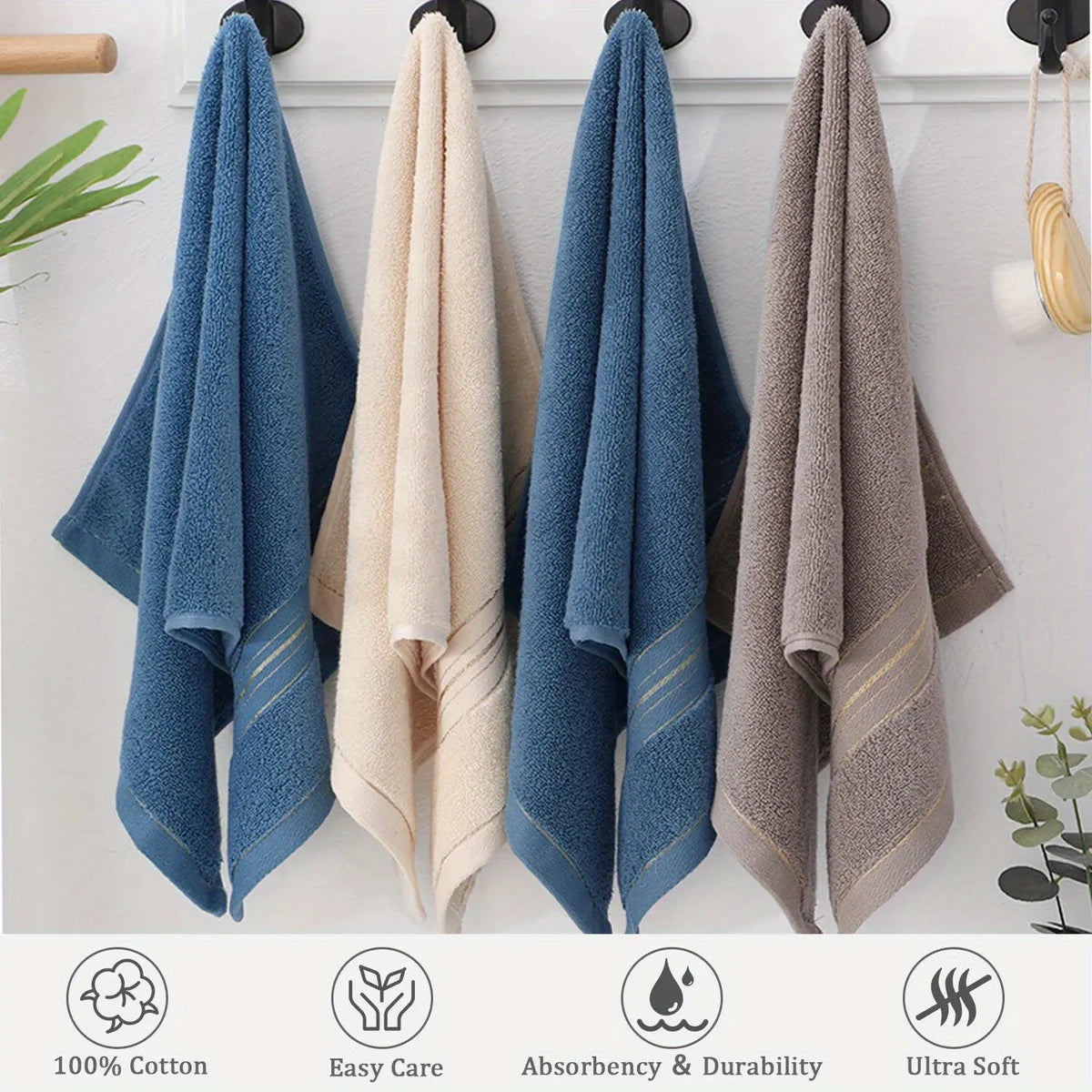 serviettes coton bleu marine rayures dorées moderne absorbantes rapide