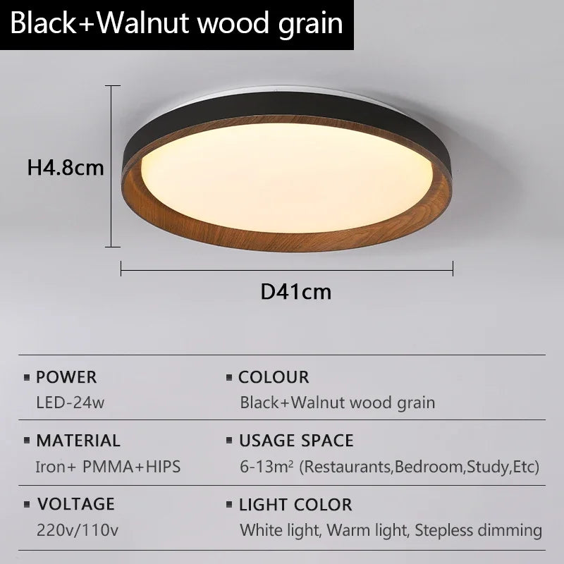 lampe moderne grain bois noir télécommande éclairage quotidien led acrylique fermeture métallique
