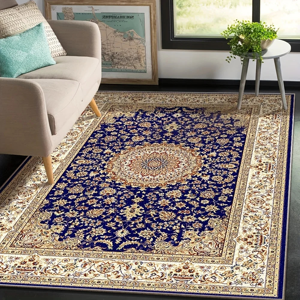 tapis moderne rectangle polyester motifs floraux gris bleu rouge beige anti dérapant