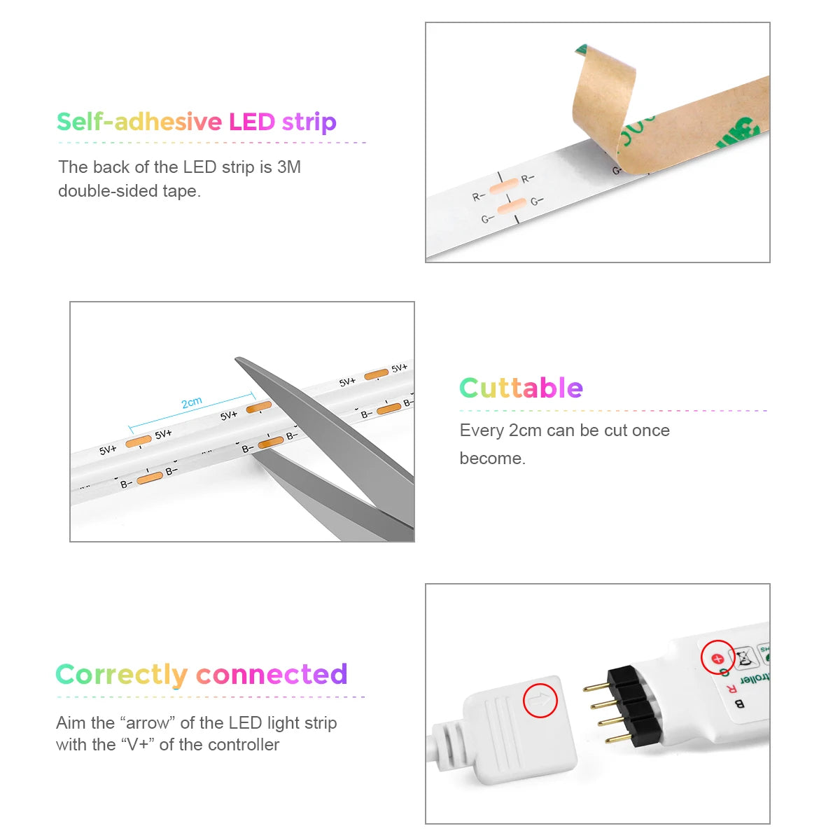 ruban led multicolore adhésif moderne contrôleur bluetooth lumière nuit réglable salon