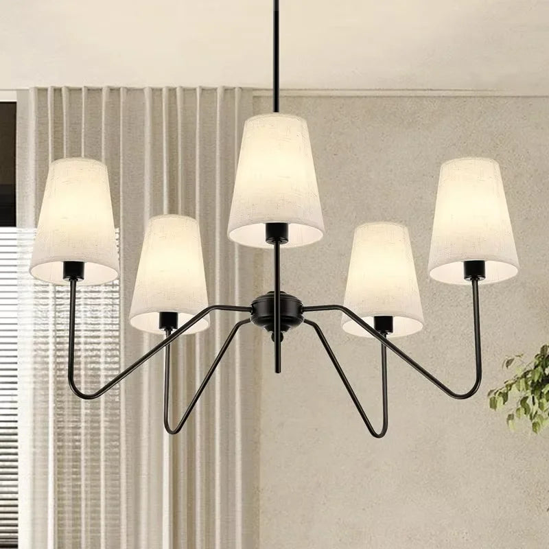 Suspension lumineuse moderne tissu noir blanc abat jour simple minimaliste