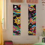 tapisserie moderne fantaisie crânes fleurs papillons oeil lune polyeste noir bleu rose