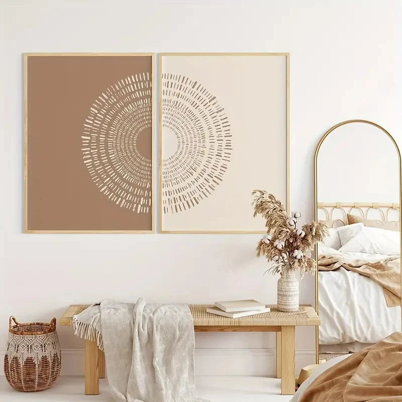 affiche abstraite géométrique toile beige lignes concentriques minimaliste sans cadre moderne decoration chambre salon