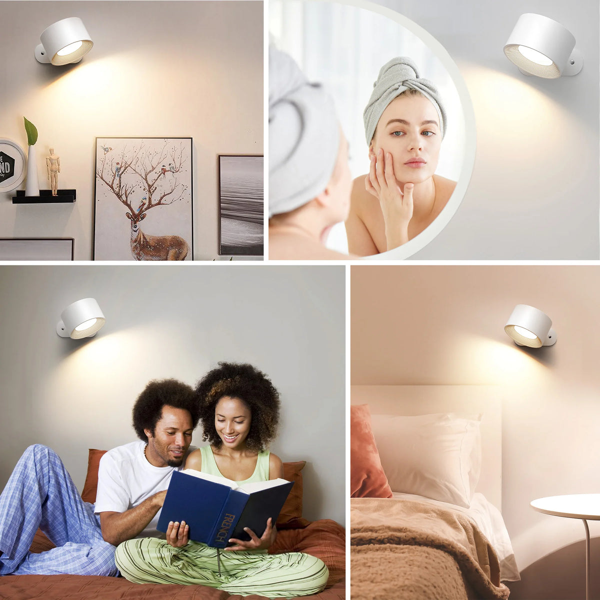 lampe murale moderne minimaliste bois naturel blanc led charge usb tactile