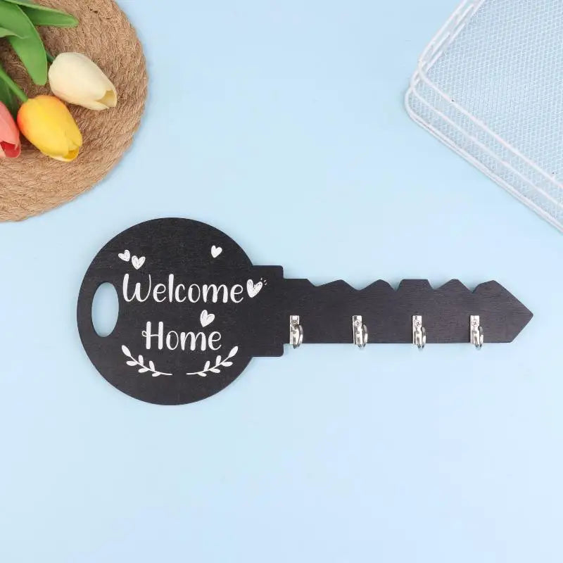 porte clés mural moderne motif bienvenue accrochage couleurs noir blanc texture bois