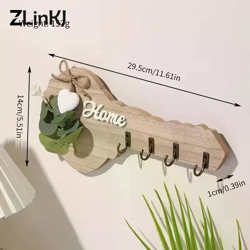 porte clés mural bois clair moderne lettre ruban cœur plante artificielle