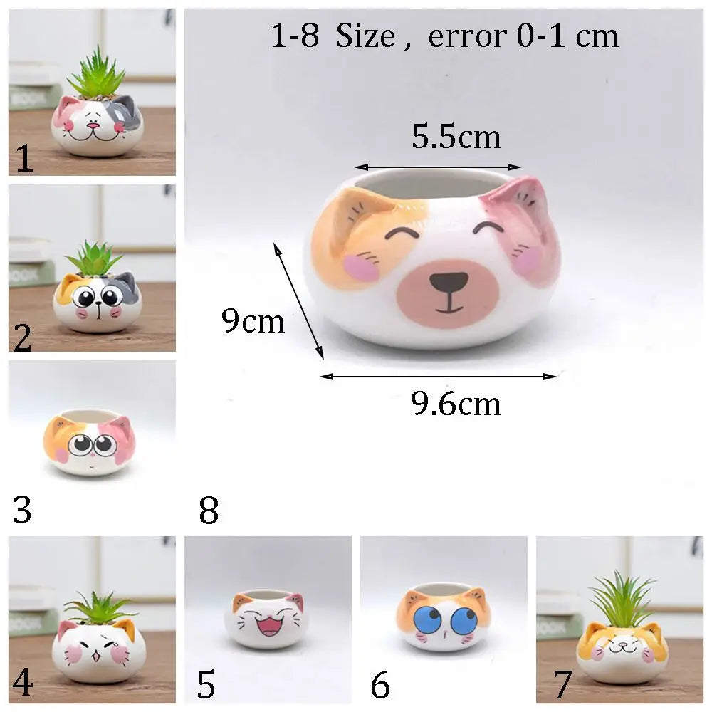 jardinière céramique cache pot succulente visage cartoon blanc orange rose gris noir