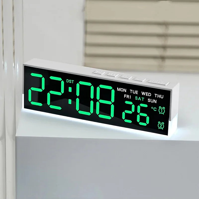 horloge numérique moderne écran led noir blanc vert bleu affichage température usb alarmes luminosité