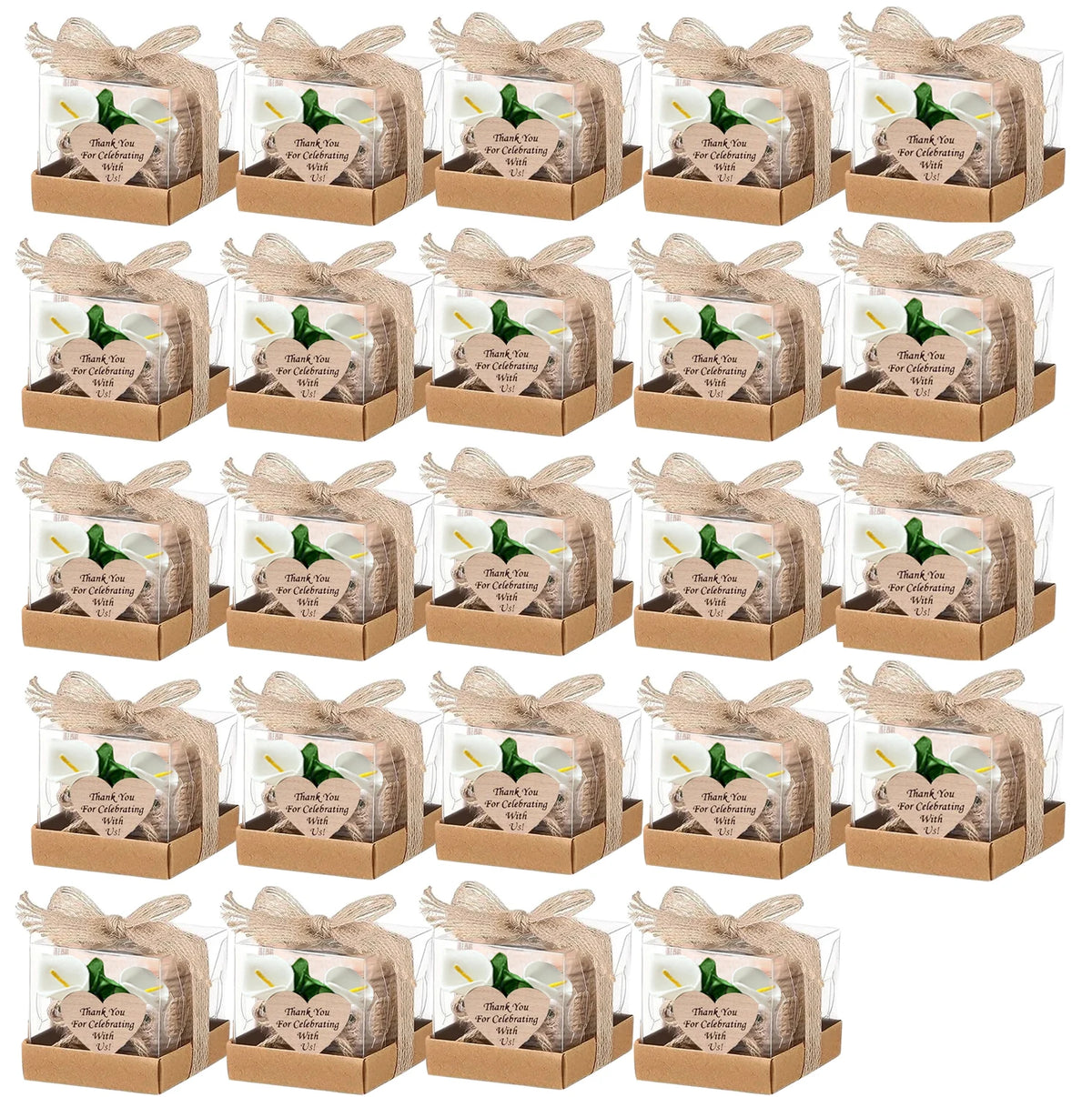 bougies poser blanc motif papier kraft fleurs blanches étiquette cœur rustique mariage remerciement 12