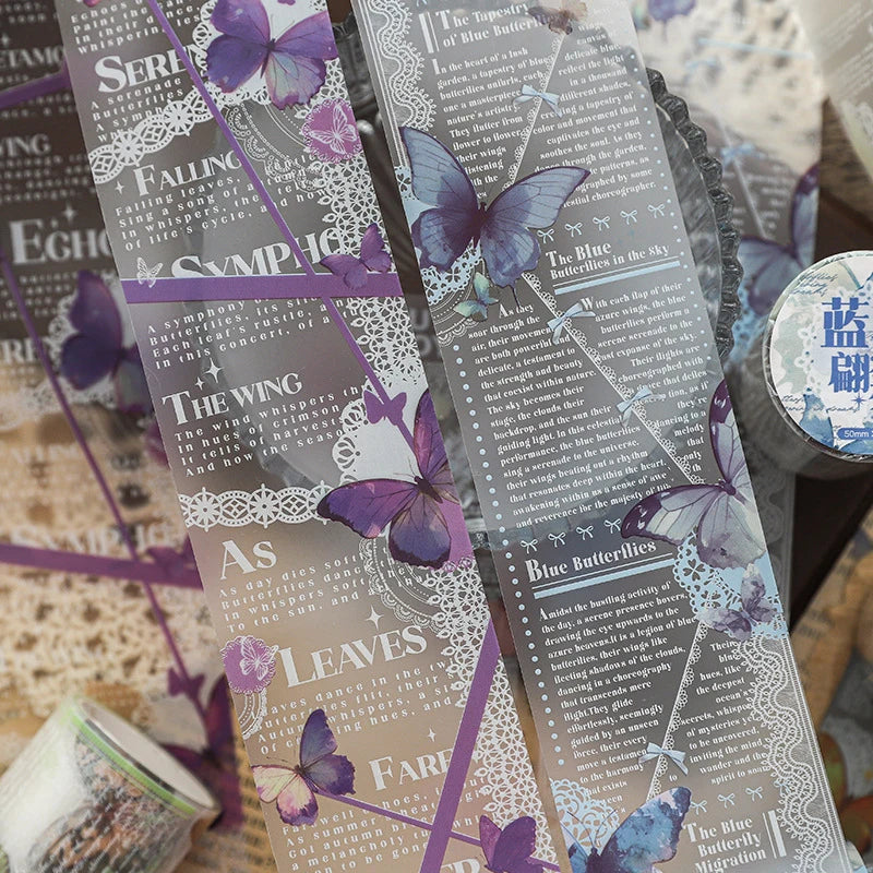 ruban decoratif vintage papillons textes dentelle violet blanc vert beige rose marron clair adhésif