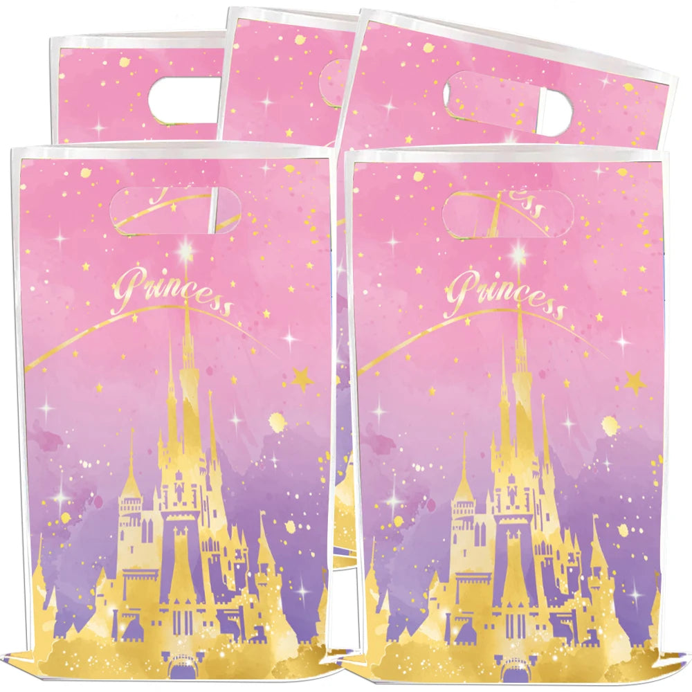 sacs cadeaux princesses château étoiles rose doré anniversaire baptême mariage révélation sexe 17x25cm