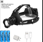 lampe frontale led rechargeable usb 8000lm zoom étanche camping pêche nuit ceinture ajustable noire