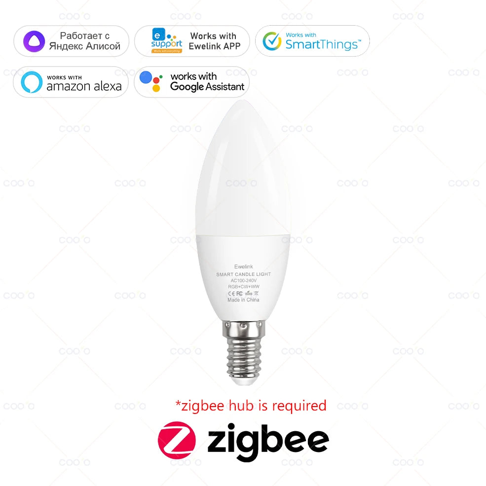 lampe led bougie blanc moderne base e14 wifi zigbee 1000 lumens 50000 heures