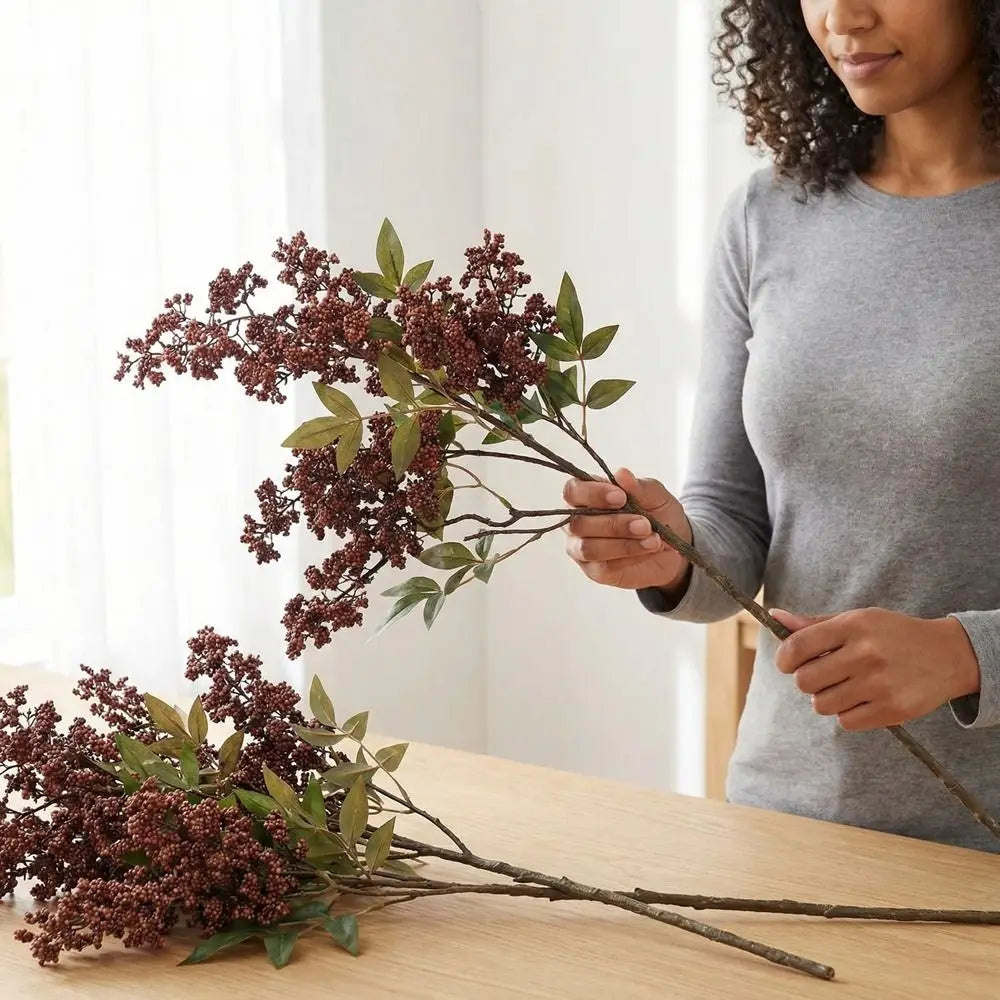 bouquet artificiel rouge foncé vert clair naturel intérieur décoration maison vaseolvablescss