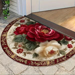 tapis anti dérapant résistant rides moderne polyester vintage fleurs rouge beige