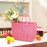 panier rangement sac main tressé rose opaque casual
