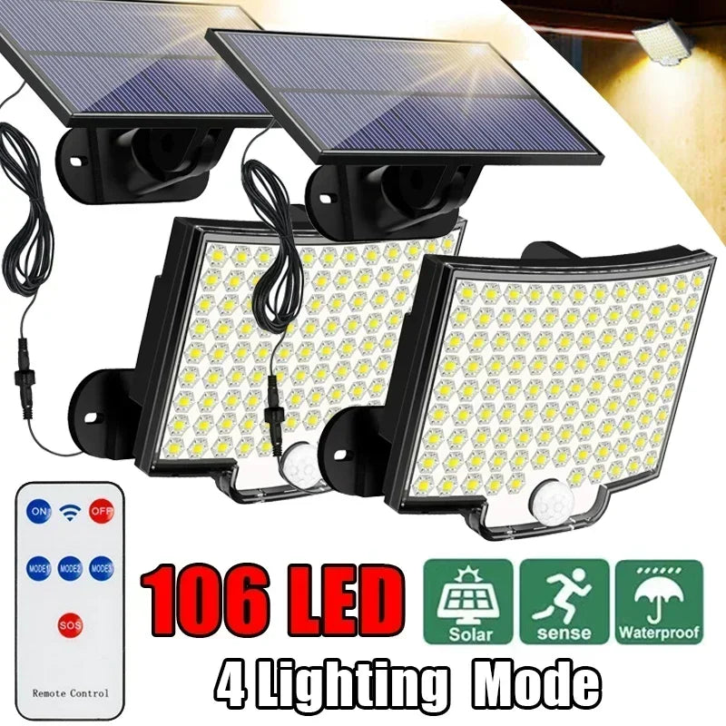 lampe solaire murale moderne capteur mouvement télécommande ip65 étanche led noir bleu blanc