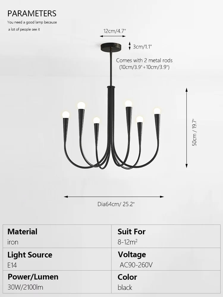 lustre moderne noir fer salon salle manger chambre coucher lampe suspension intérieur