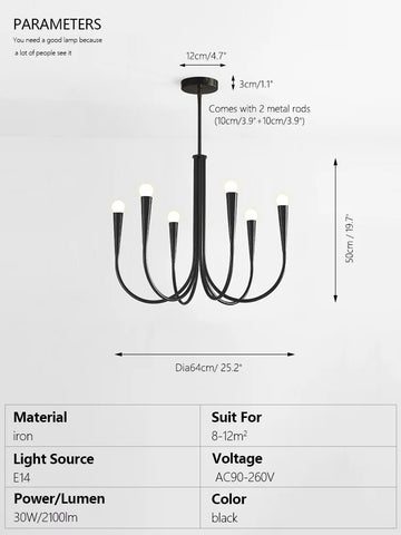 lustre moderne noir fer salon salle manger chambre coucher lampe suspension intérieur