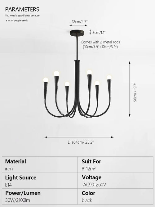 lustre moderne noir fer salon salle manger chambre coucher lampe suspension intérieur