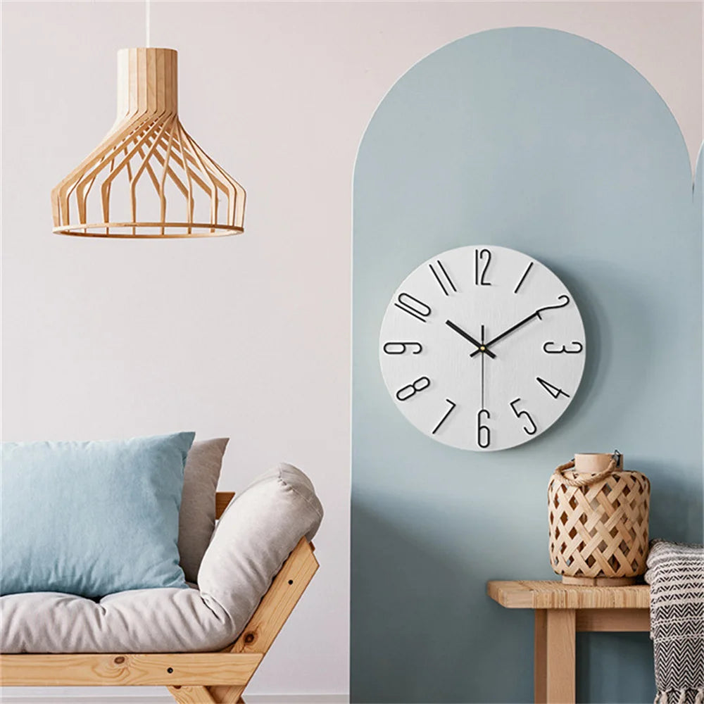 horloge murale moderne bois beige aiguille quartz circulaire opaque étude salon chambre
