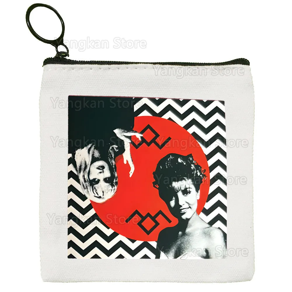pochette unisexe toile zigzag blanc noir moderne graphique fermeture éclair blanc rouge gris tube