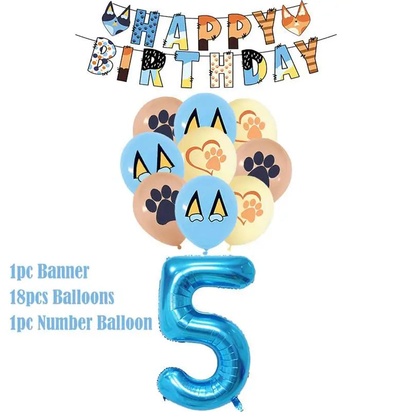 kit decoration anniversaire chien bleu assiettes gobelets serviettes guirlande support cupcake decor animaux