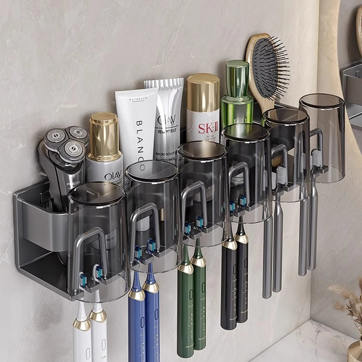 porte brosses dents cosmétiques transparent blanc gris moderne pratique adhésif salon brosses flacons tasses