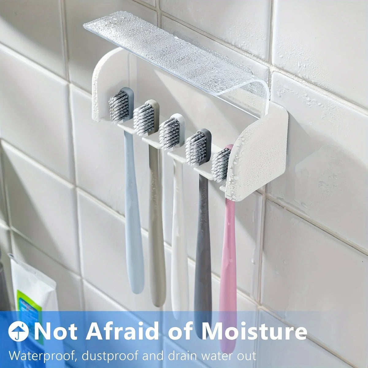 porte brosses dents adhésive moderne blanc rose compartiments couvercle rabattable élégante rangement salle bains