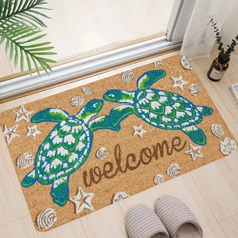 tapis d'entrée moderne antidérapant polyester marron cercles concentriques feuilles stylisées éléphants décoratifs chambre salon