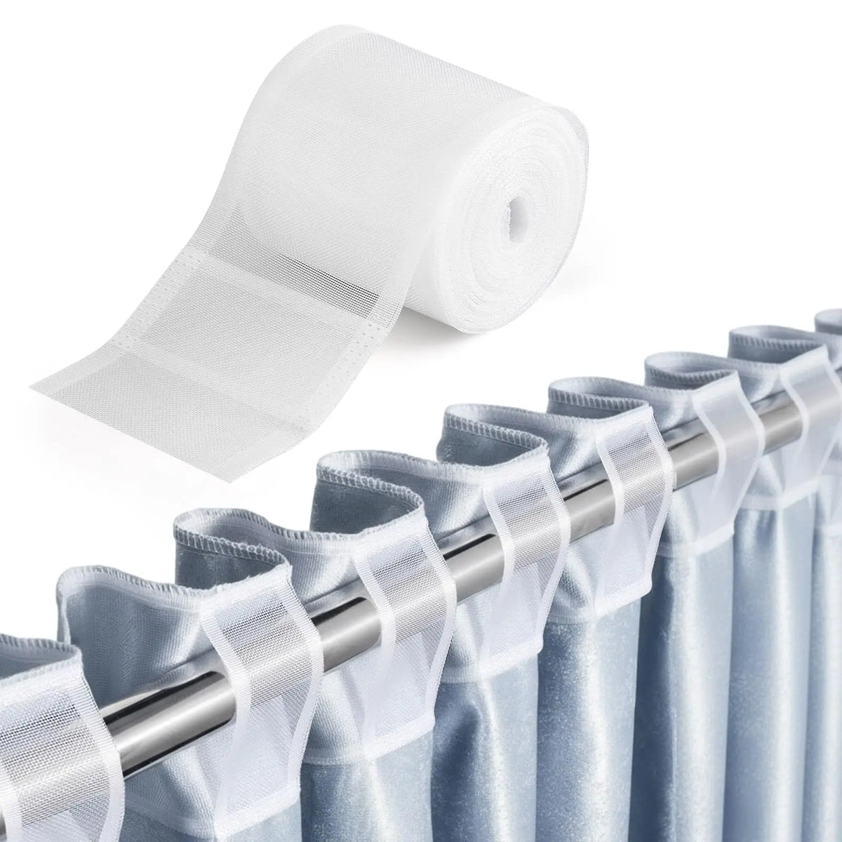 ruban plissage rideau blanc transparent polyester moderne adhésif couture finition 10cm large