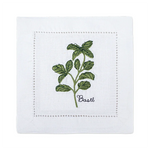 serviette cuisine lin blanc brodée motifs plantes aromatiques naturelle table élégante