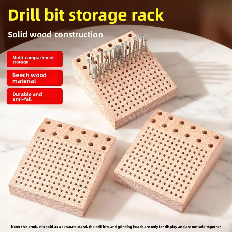 rangement outils bois naturel rack minimaliste 12 grandes têtes 154 petites têtes meulage forets