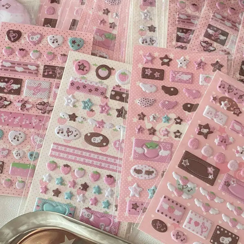 autocollants kawaii adhésifs notes musicales coeurs étoiles fruits géométriques rose blanc marron vert bleu