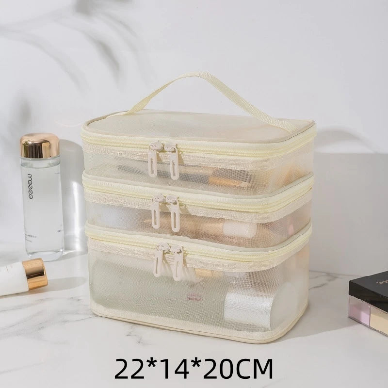 sac maquillage noir maille moderne poignée cosmétiques pinceaux maquillage rangement salle bain