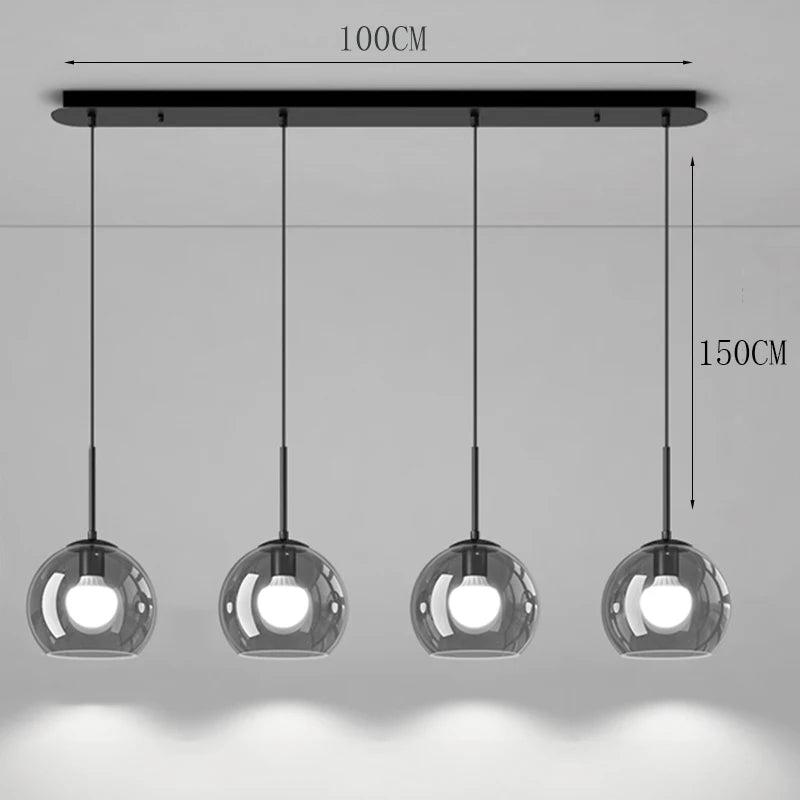 suspension lumineuse moderne sphères transparentes noir led salon salle manger éclairage intérieur