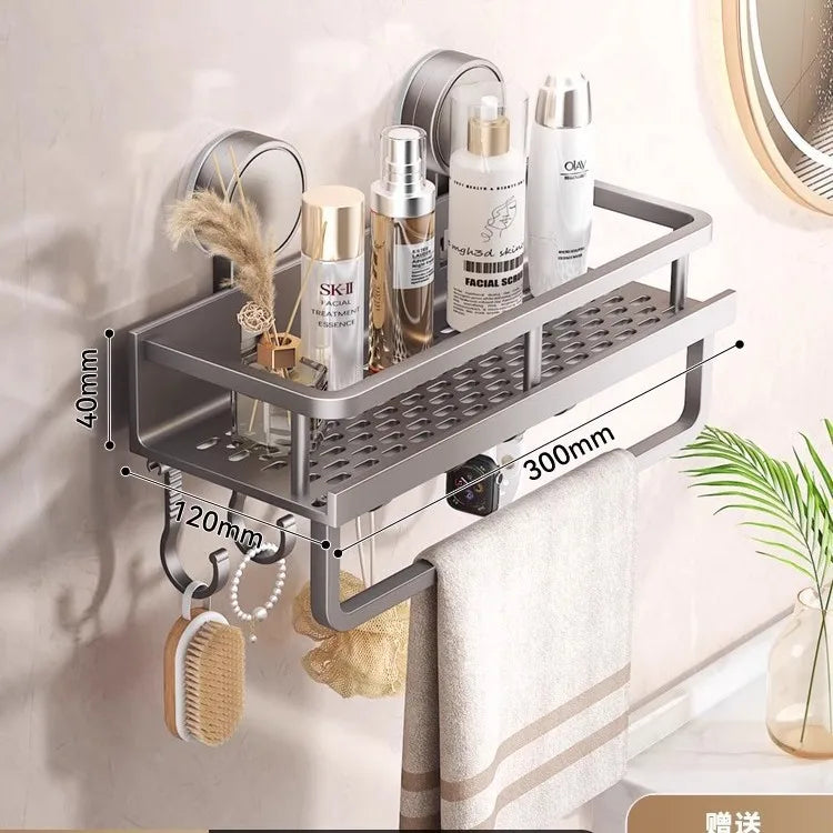 étagère salle bain argentée perforée moderne adhésive crochets multifonctionnelle 30cm 40cm 50cm