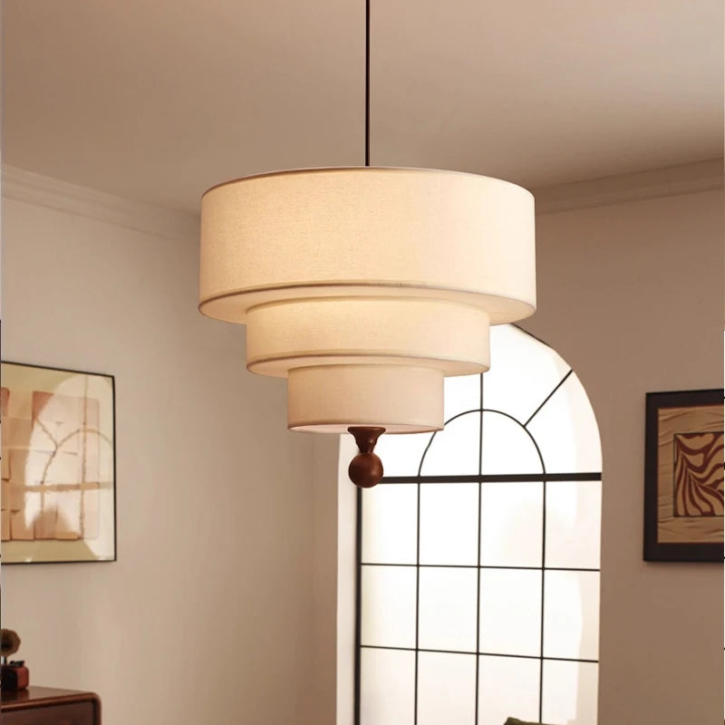 lampe suspendue moderne vert olive blanc tissu métal salon chambre éclairage wabi sabi